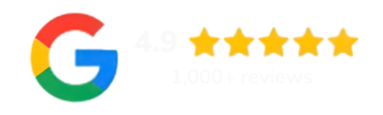 Google logo next to a 4.9 rating with five golden stars.
