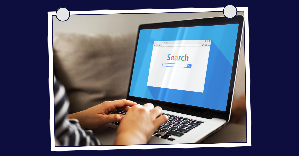 Person using laptop with search engine on screen, representing SEO for recruitment agencies