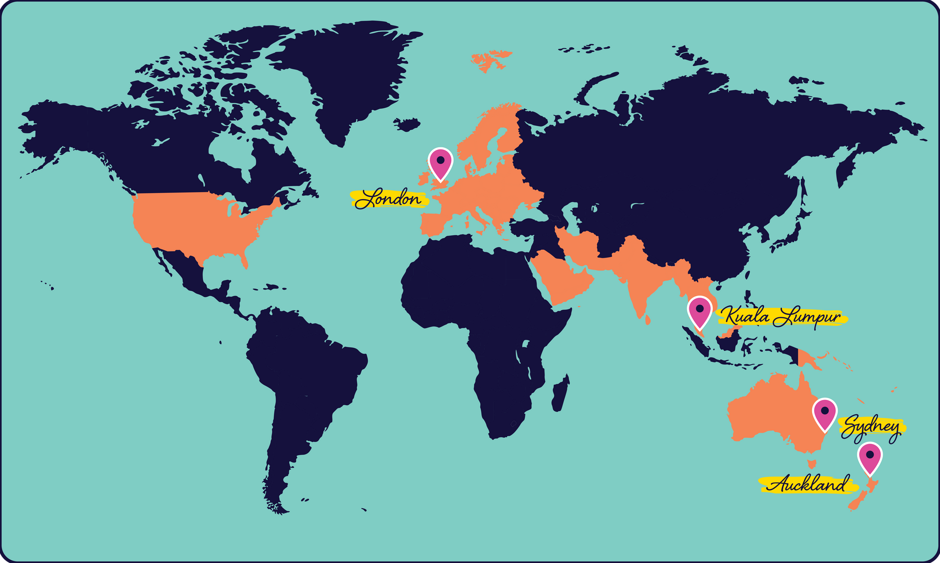 A map of the world with the united states in orange