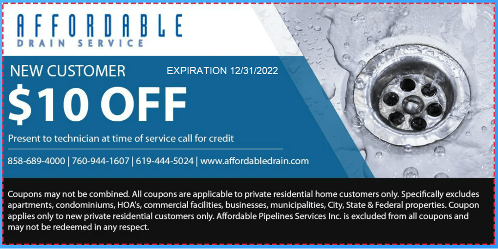 Drain Cleaning Discounts San Diego, CA Affordable Drain & Pipeline