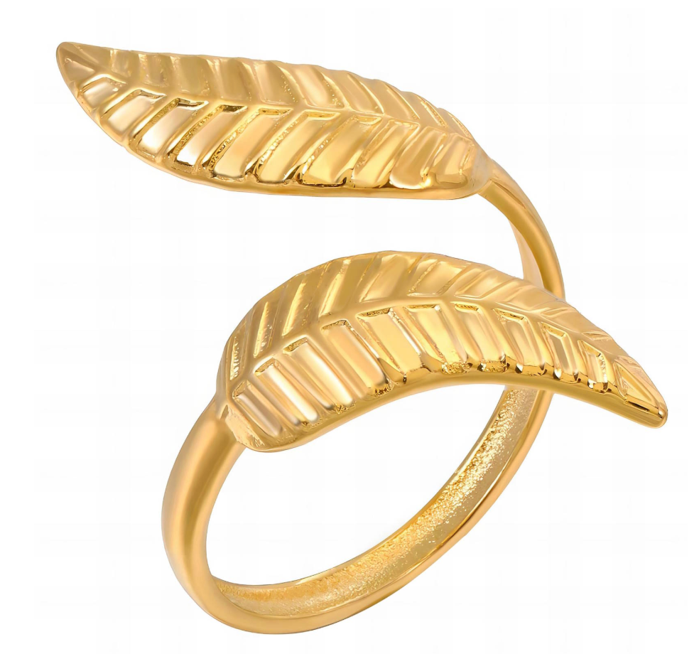 Gouden ring met twee bladmotieven.