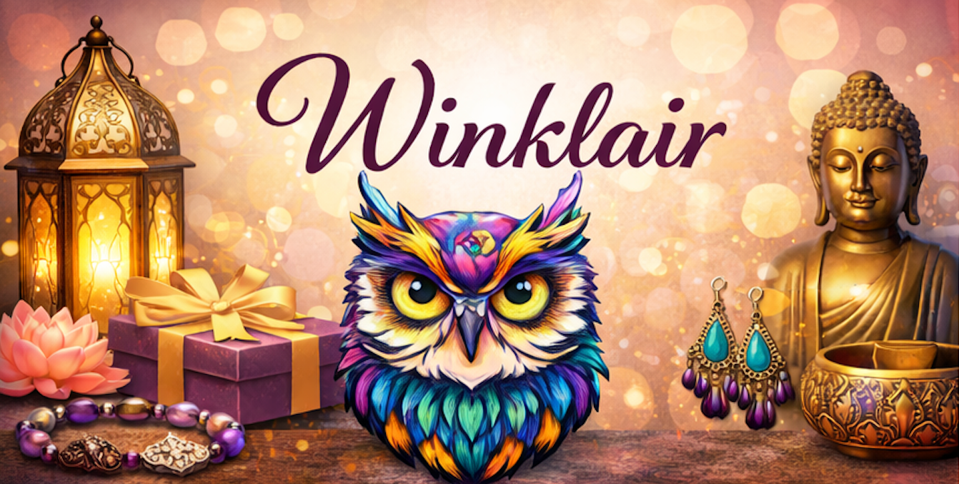 Kleurrijk uilenlogo voor Winklair, een winkel met stijl.