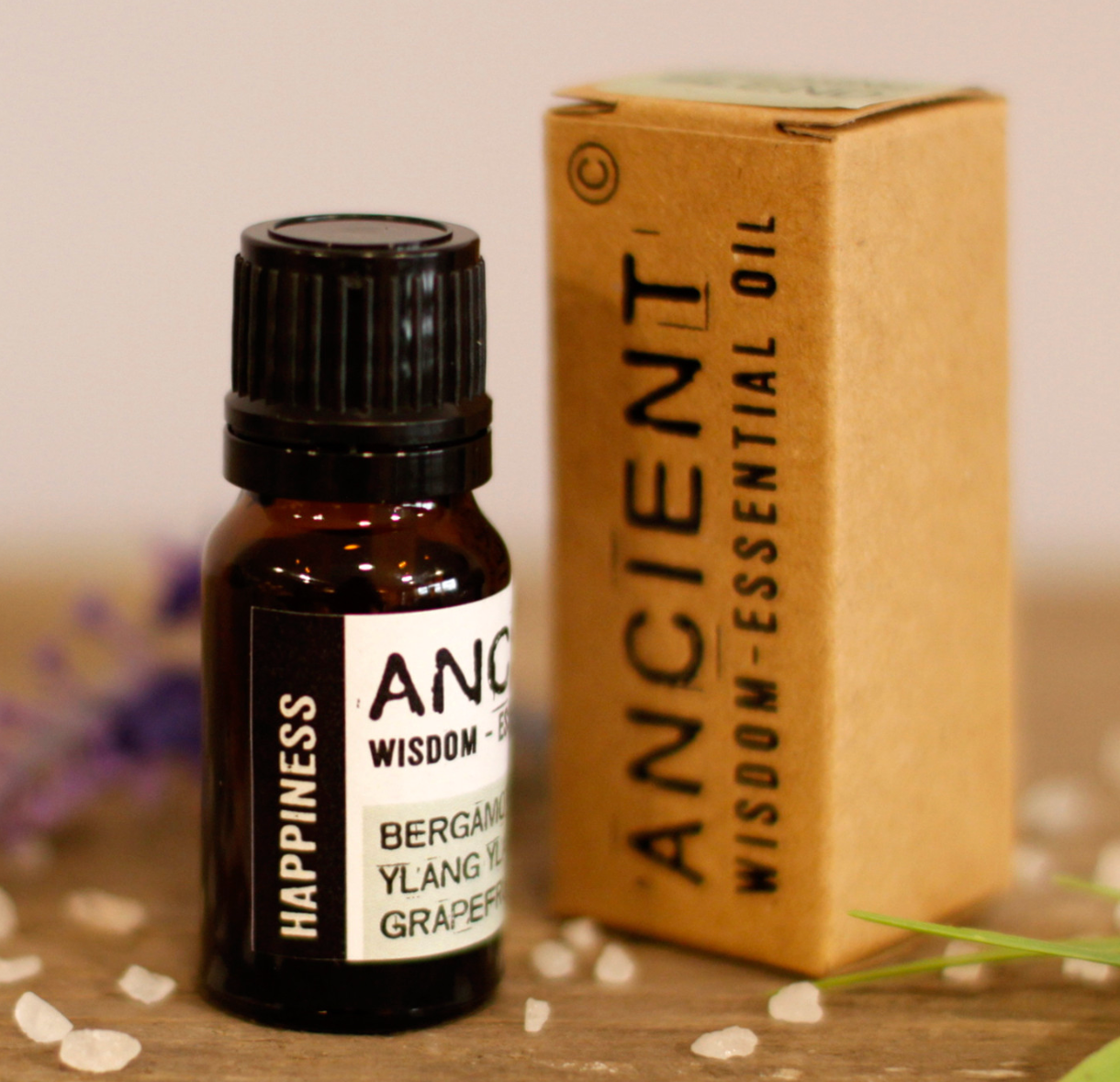 Flesje met etherische olie, opschrift 