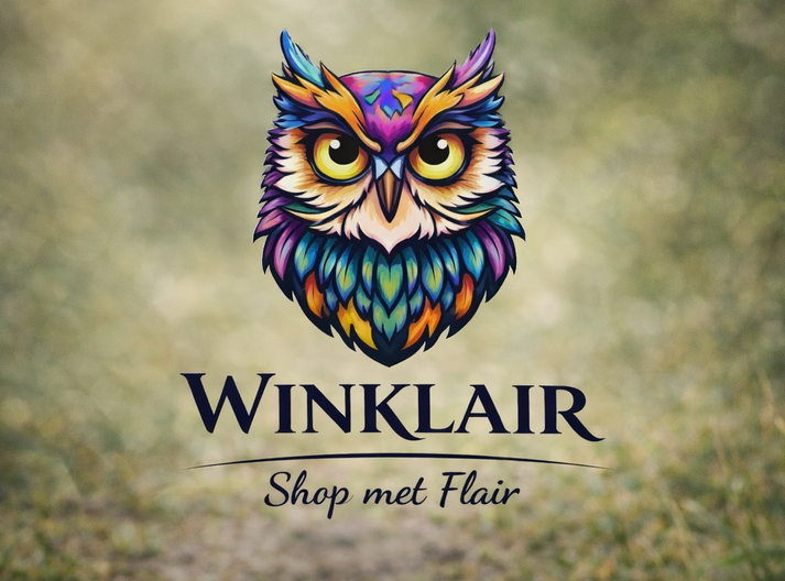 Kleurrijk uilenlogo voor Winklair, een winkel met stijl.