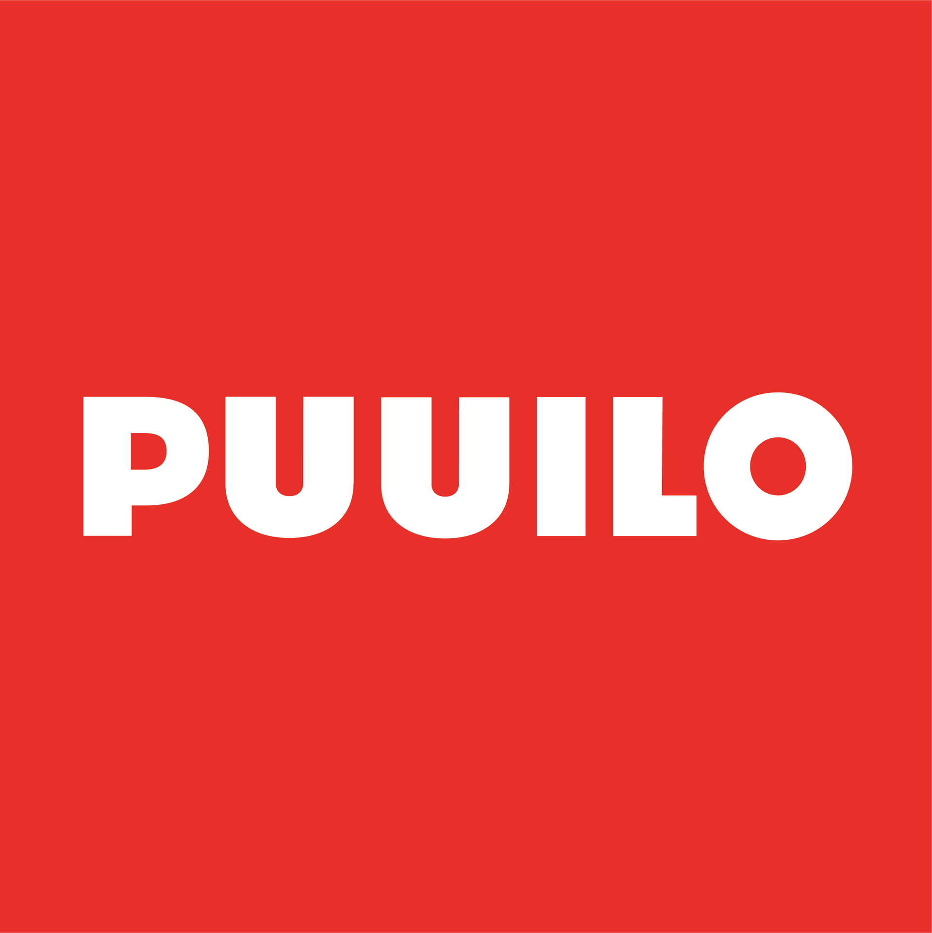 A red background with the word puuilo in white letters.
