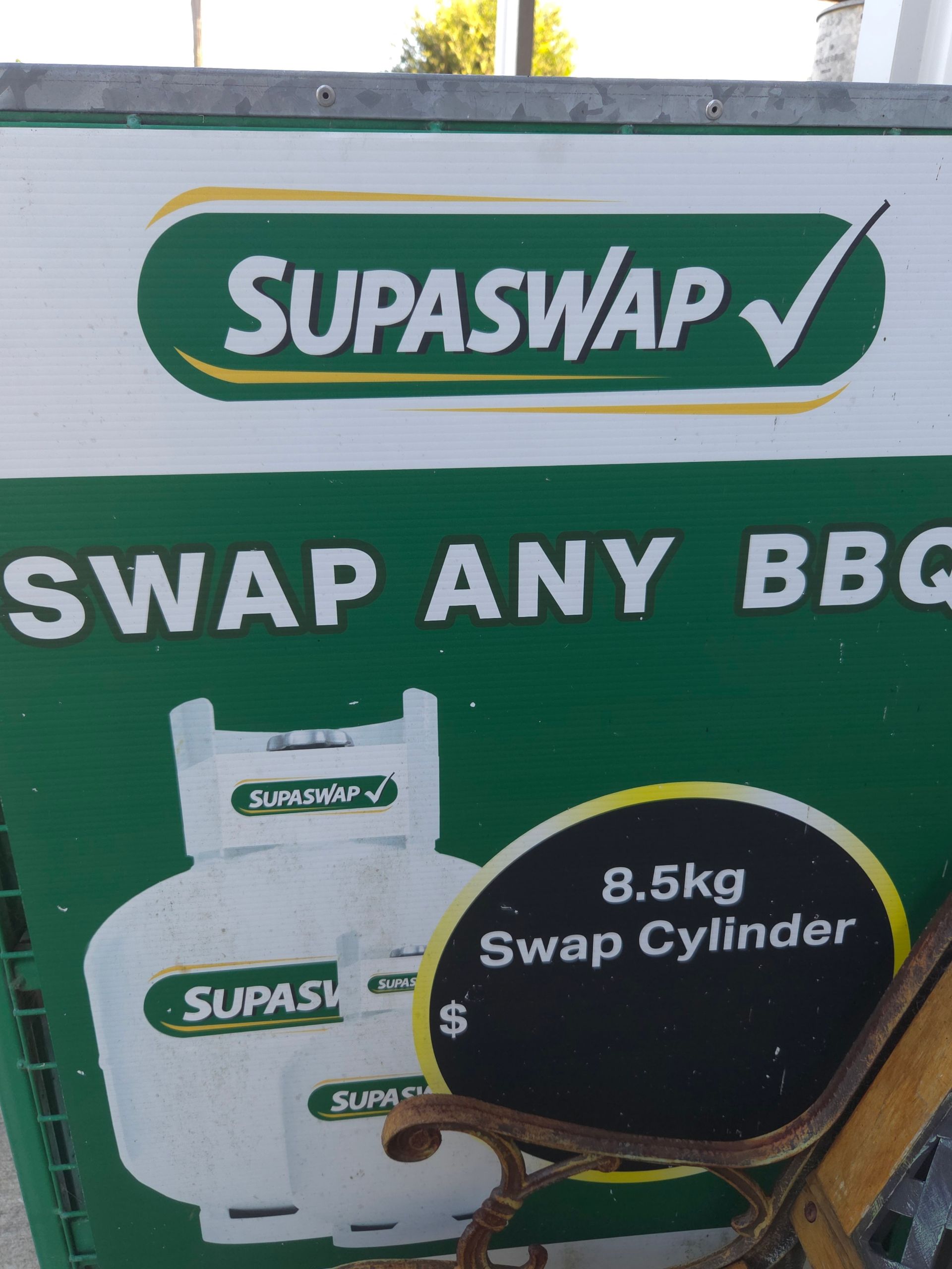 A Green and White Sign That Says Supaswap Swap Any Bbq — Stockers & Partridge In Paterson, NSW