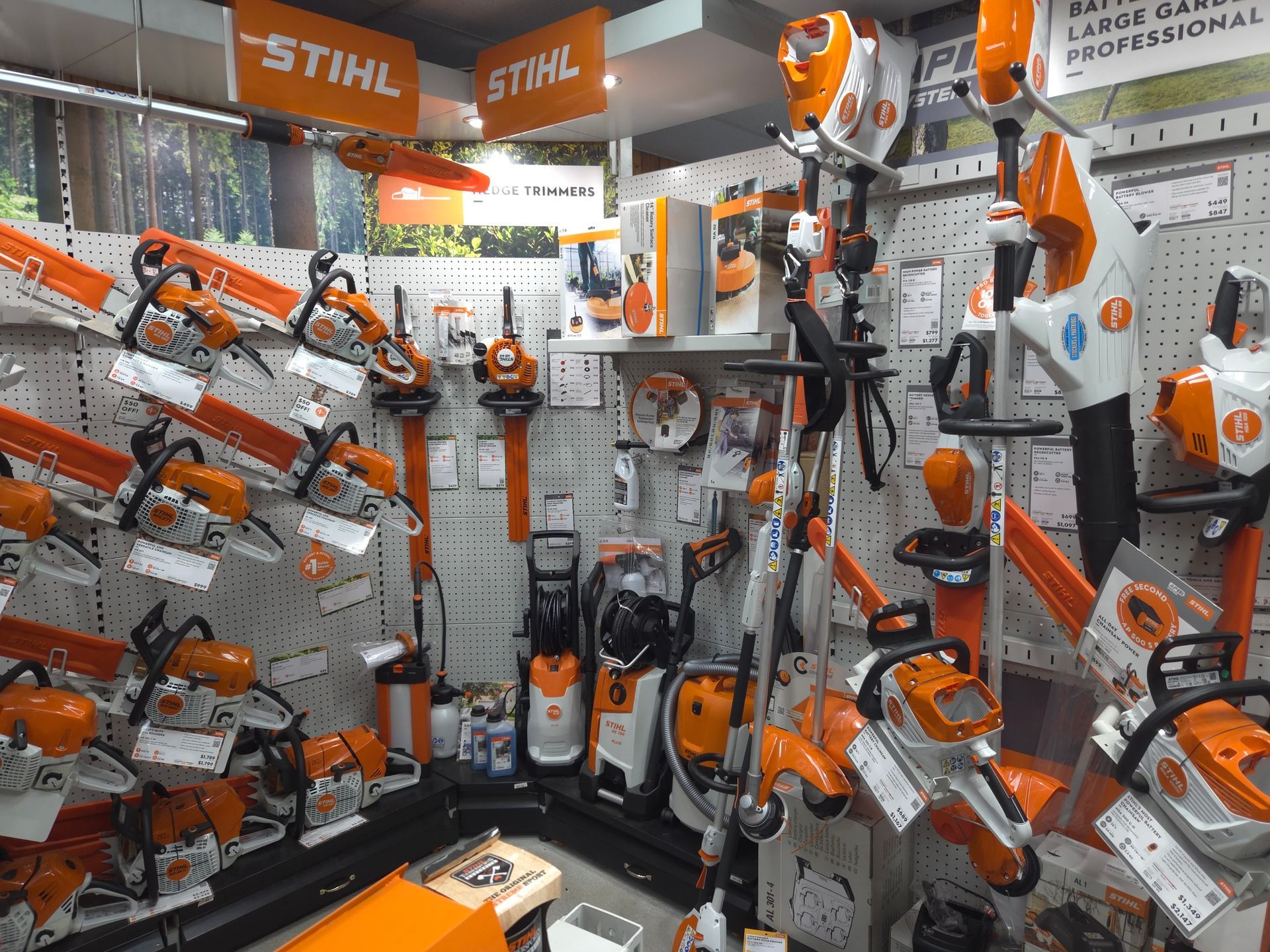 A Display of Stihl Chainsaws in a Store — Stockers & Partridge In Paterson, NSW