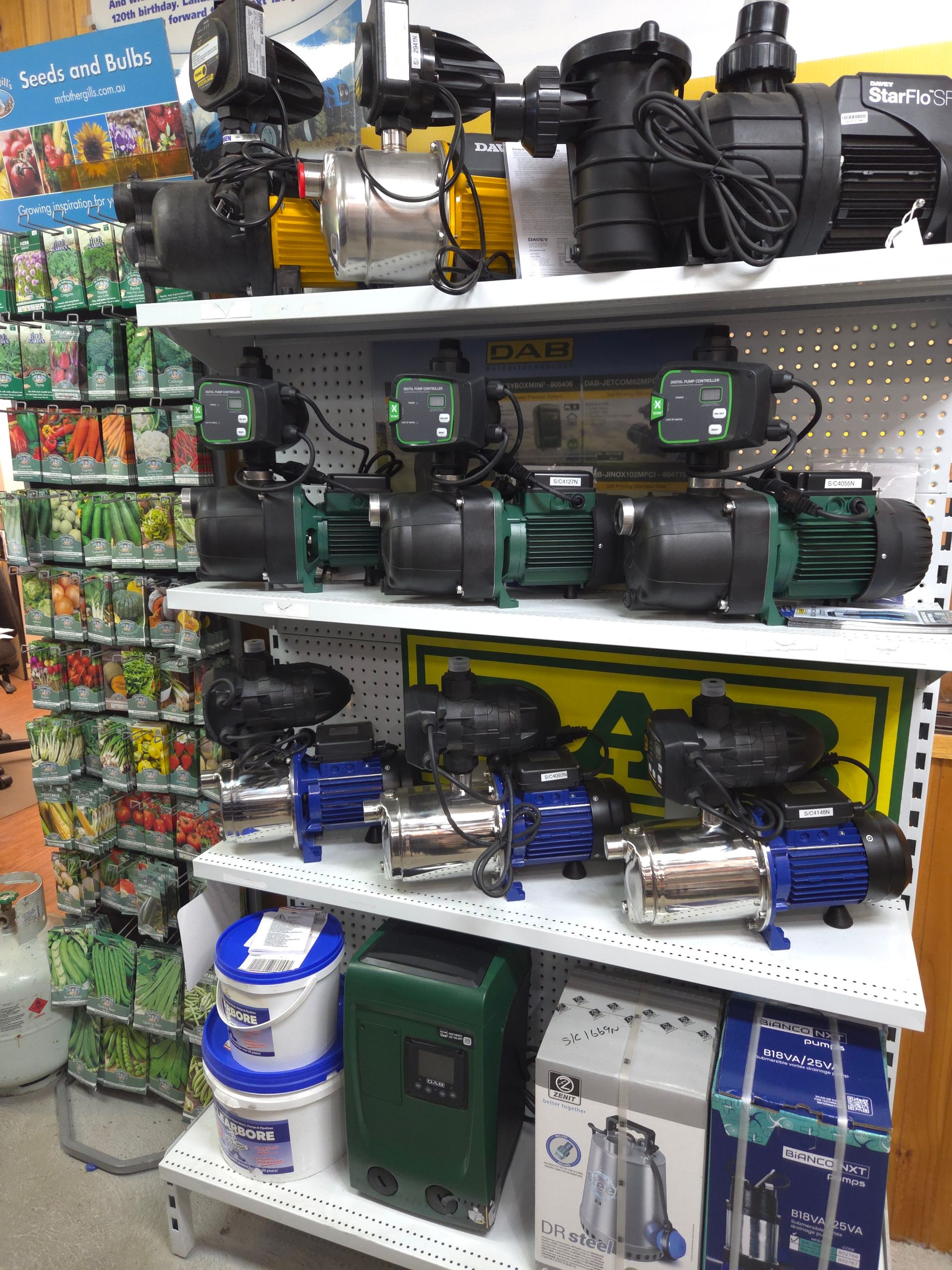 A Shelf Full of Water Pumps in a Store — Stockers & Partridge In Paterson, NSW
