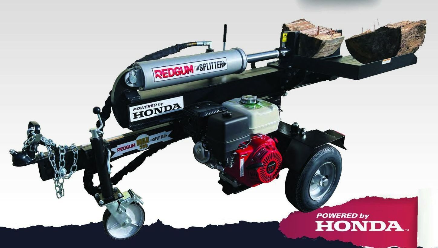A Honda Powered Log Splitter is Shown on a White Background — Stockers & Partridge In Paterson, NSW