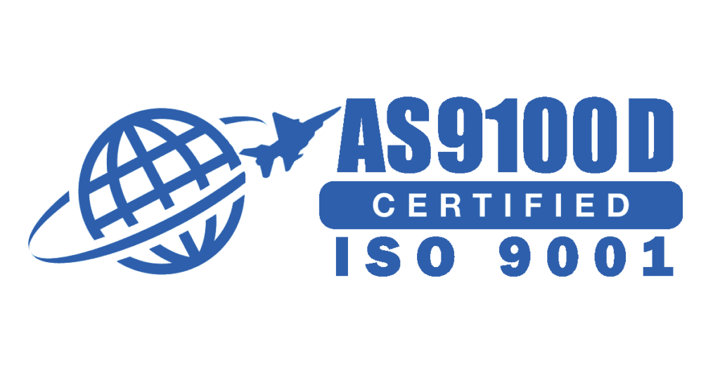 A blue logo that says as9100d certified iso 9001