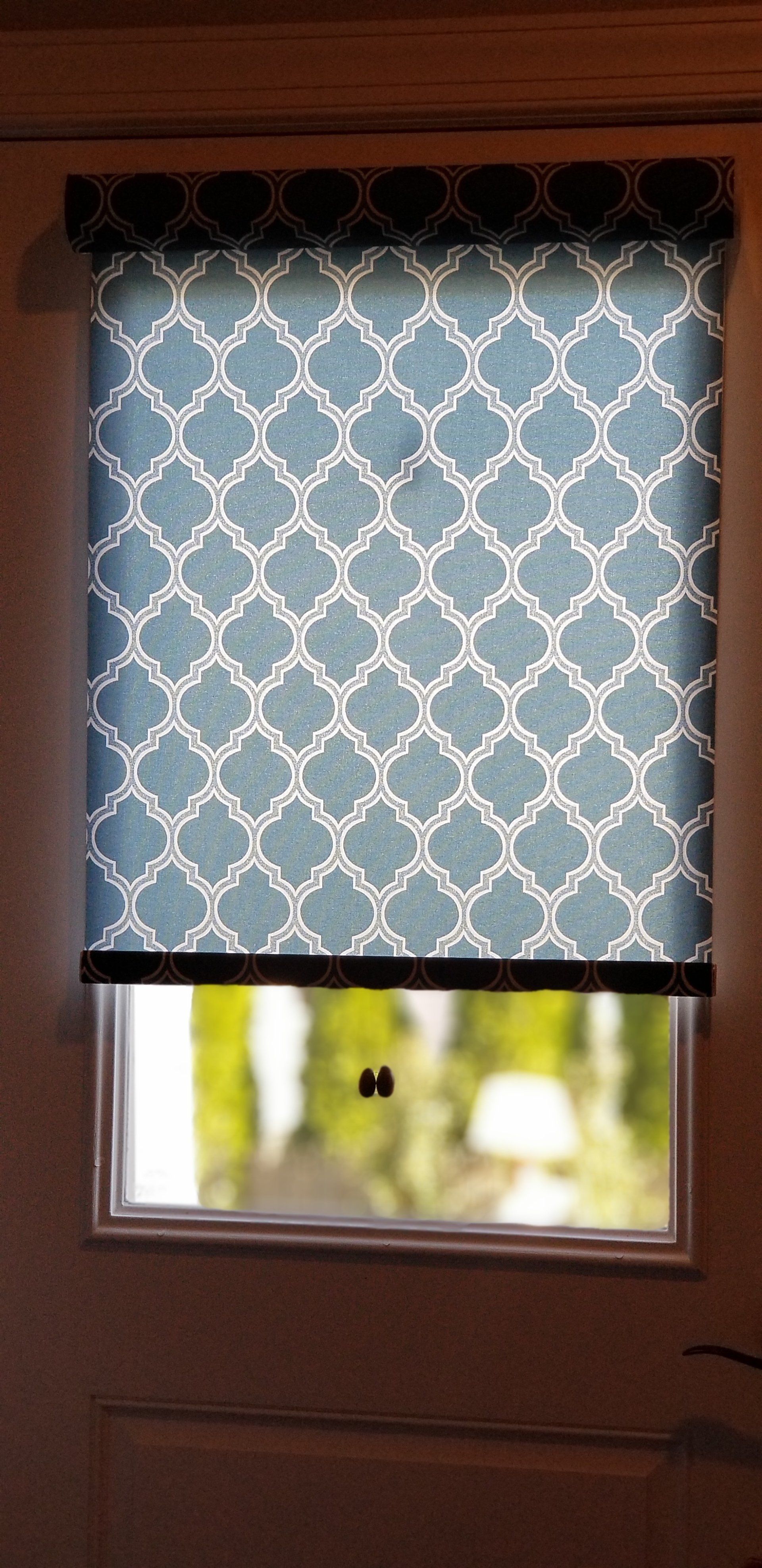 blue patterned window shade