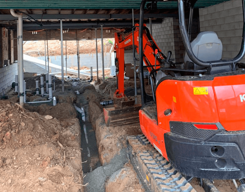 Trenching for gas line installation at new build
