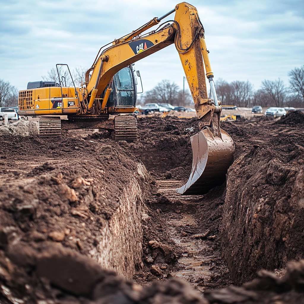Excavator performing pool excavation Phoenix in a residential backyard