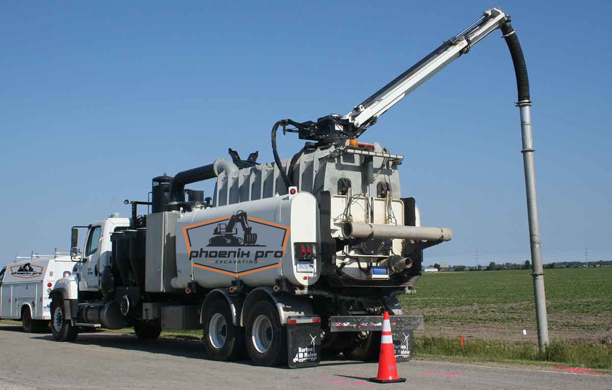 Hydrovac excavation revealing unknown utility depth near structure