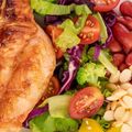 A close up of a plate of food with meat and vegetables