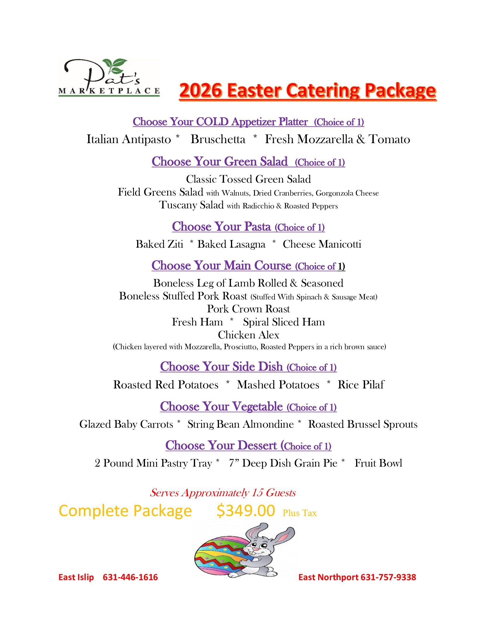 Pat's Marketplace Easter Menu