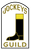 jockeys guild logo with black and gold boot with gold font and black border
