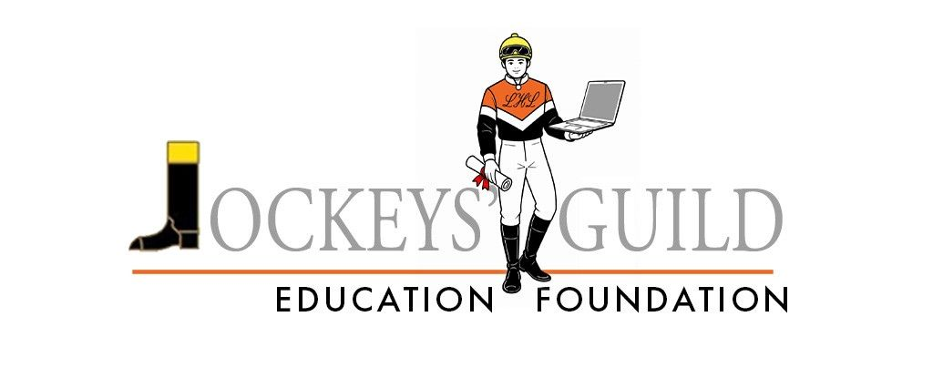 Jockey Guild Education Foundation logo with hockey player, skate, and text