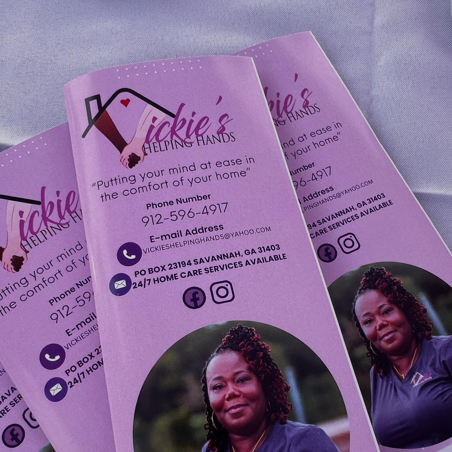 Brochures for Vickie's Helping Hands.