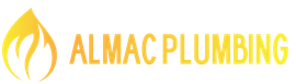 Almac Plumbing logo with a flame icon and company name in yellow.