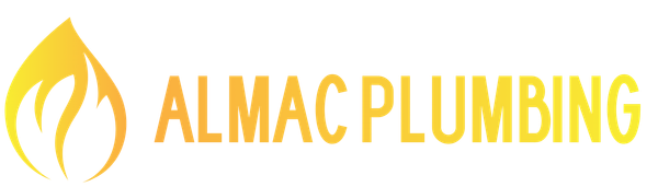 Almac Plumbing logo with a flame icon and company name in yellow.
