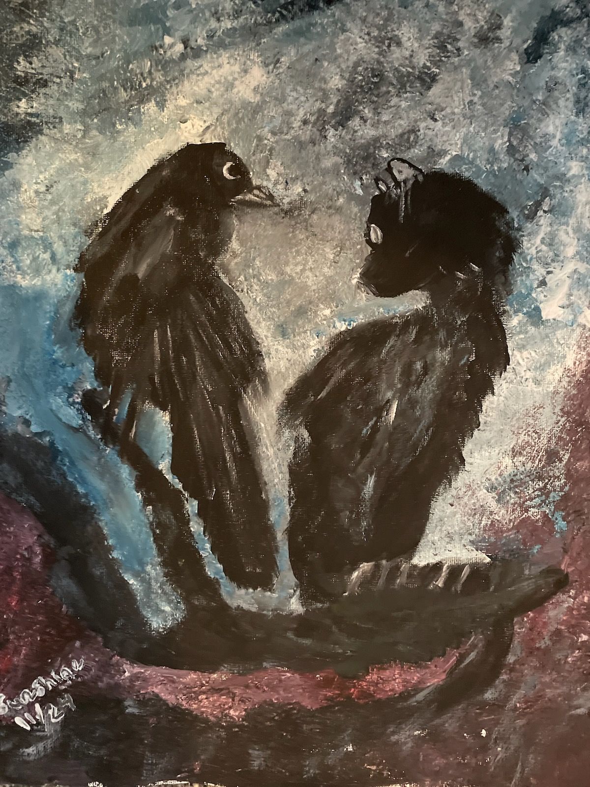 It is a painting of a heart in the middle of a galaxy.