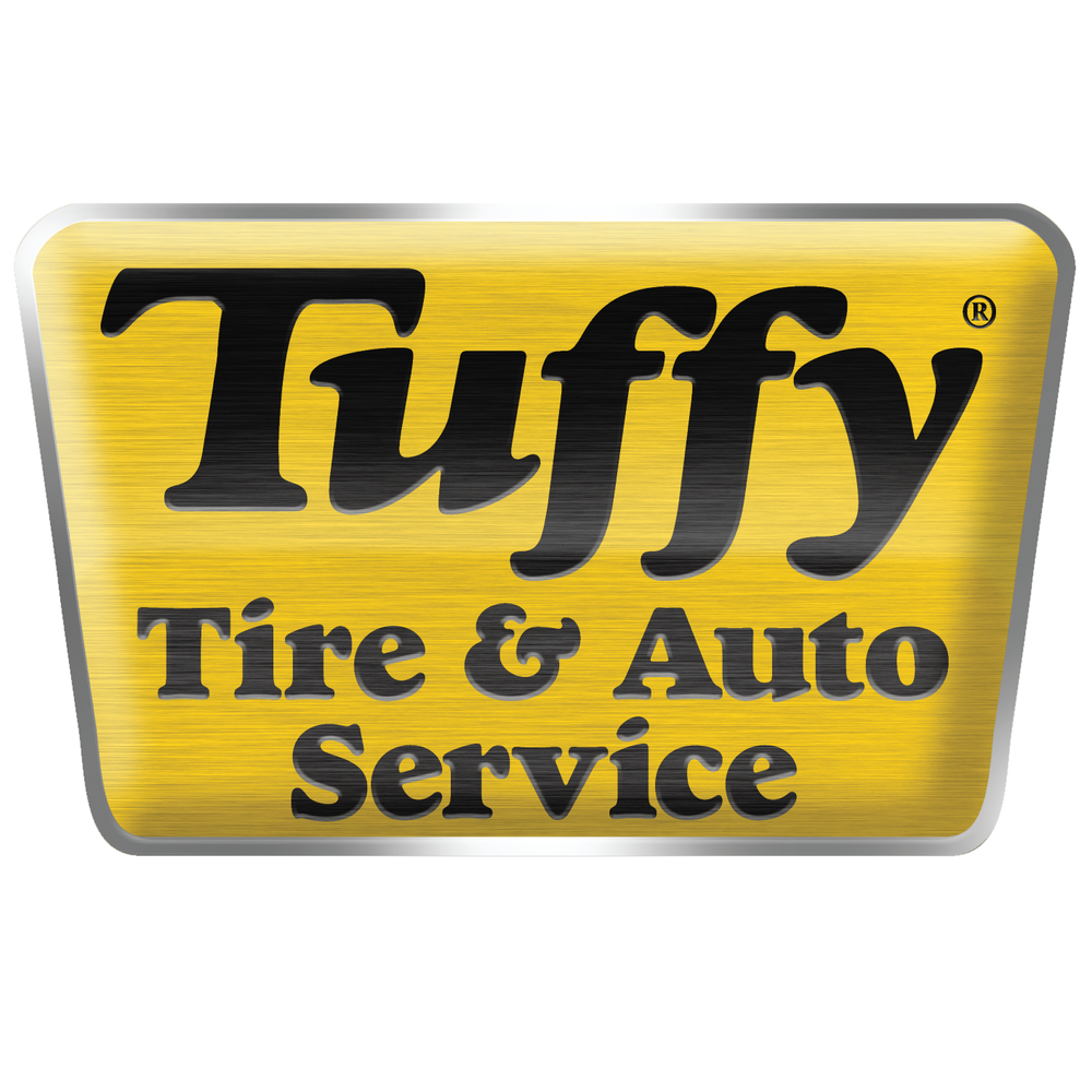 Tuffy Tire & Auto Service logo: Black text on a yellow and metallic-looking badge.