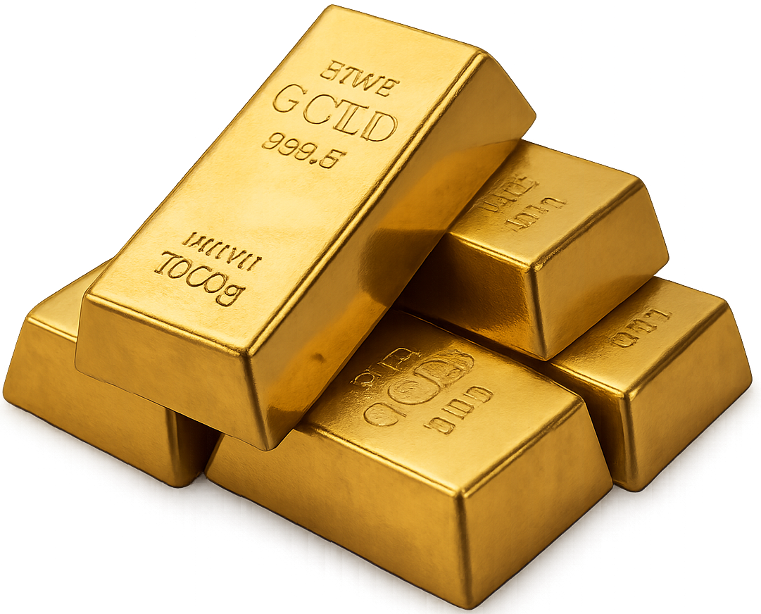 Four gold bars are stacked on top of each other