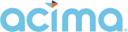 A blue and orange logo for a company called acima