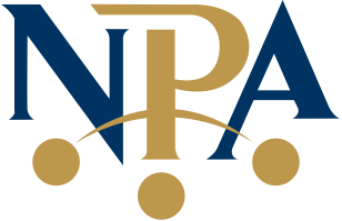 A blue and gold NPA logo on a white background
