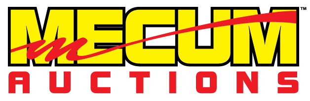 A yellow and red logo for mecum auctions