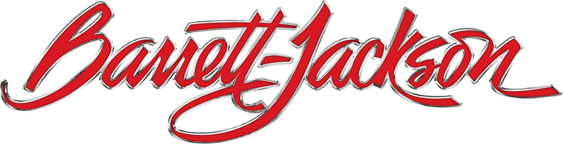 A red and white logo for barrett jackson on a white background.