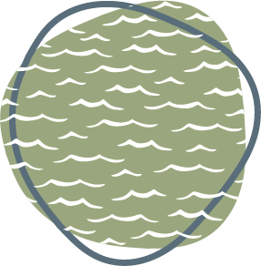 Een groene cirkel met golven erop en een blauwe cirkel eromheen.