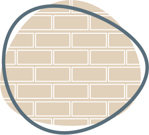 Een illustratie van een bakstenen muur met een blauwe cirkel eromheen.