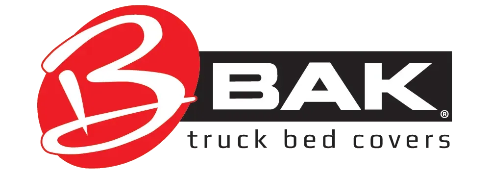 Logo for BAK truck bed covers. Red and white 