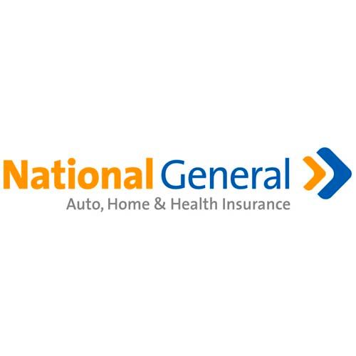 The national general auto , home and health insurance logo is orange and blue.