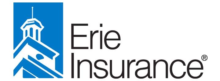 A blue and white logo for erie insurance