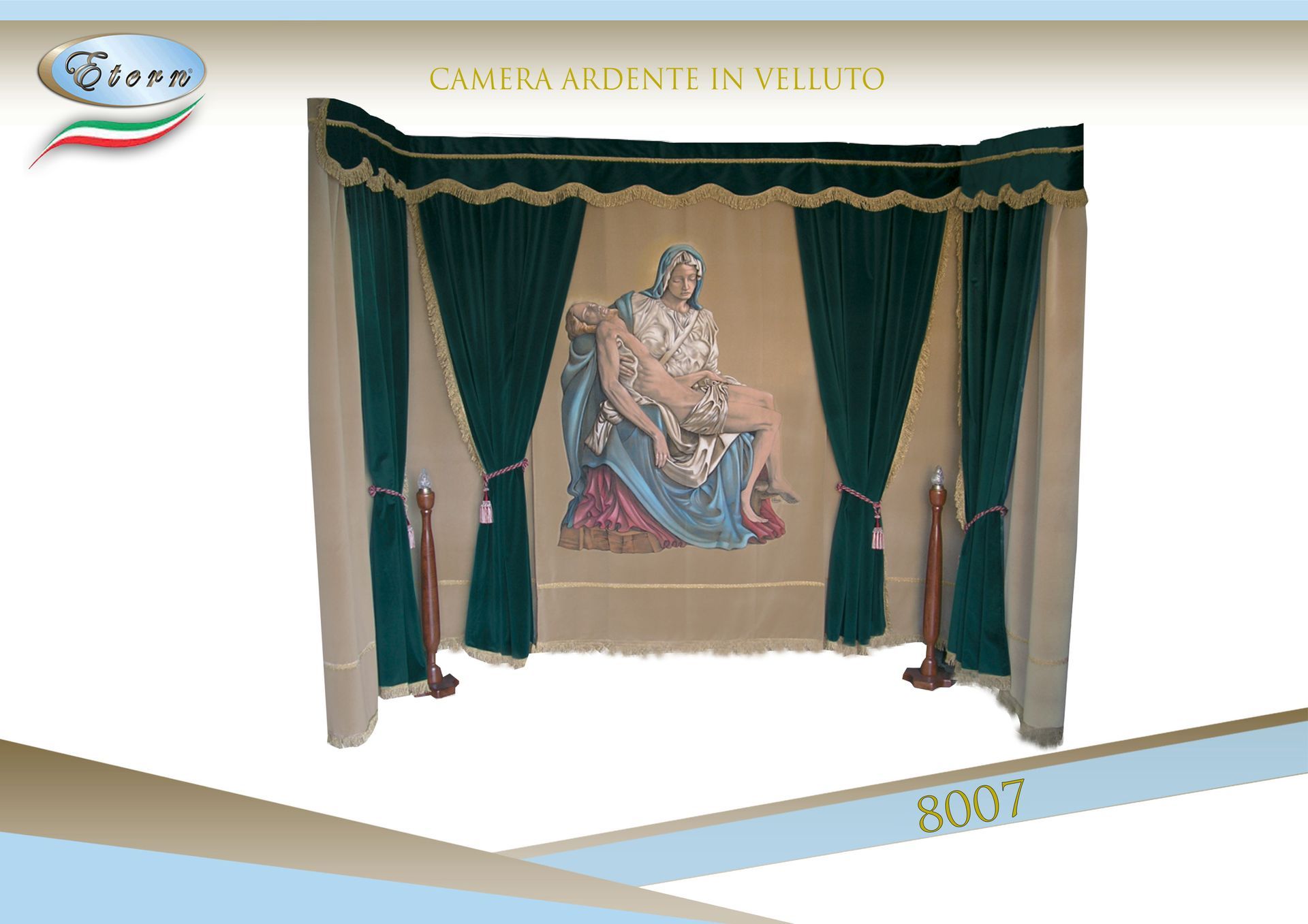 Camera ardente con teli in velluto 
con dipinto a mano a scelta.