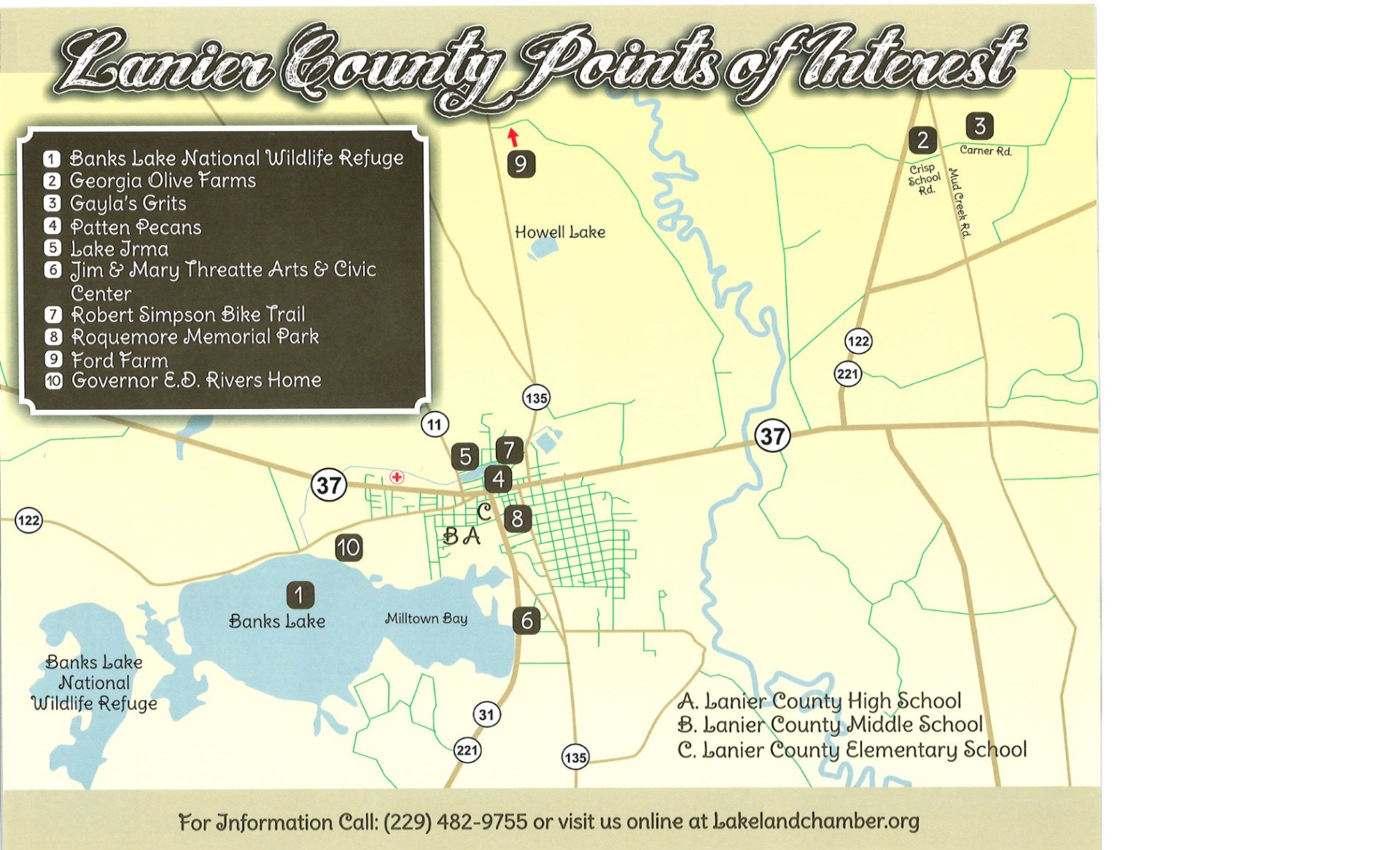 A map of lanier county points of interest