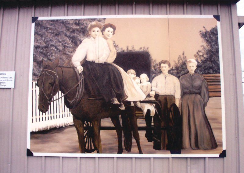 A painting of a family on a horse drawn carriage