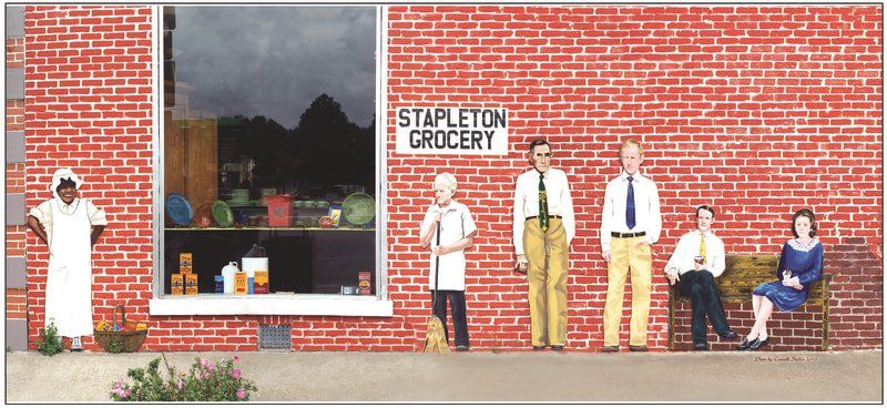 A group of people standing outside of a stapleton grocery store