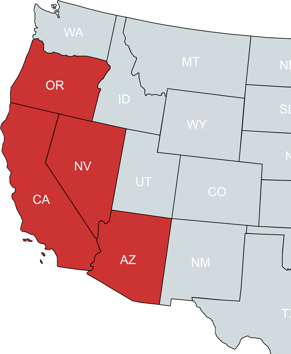 A map of the united states showing the states in red