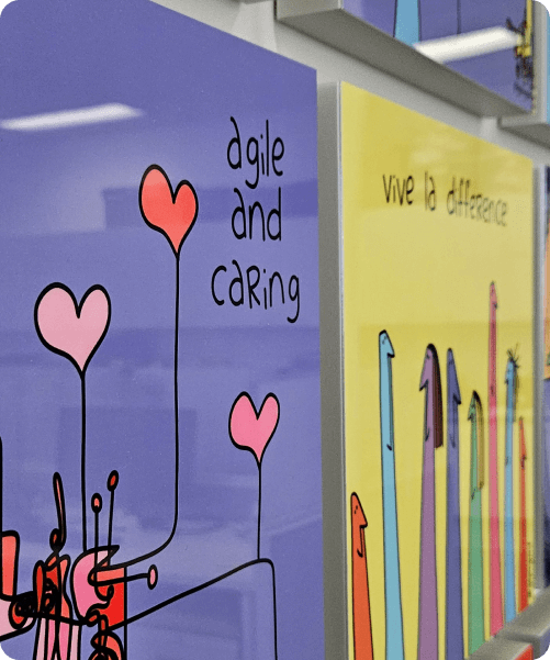 A poster that says agile and caring on it