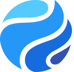 A blue circle with a white swirl inside of it