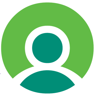 A green and white icon of a person in a green circle.