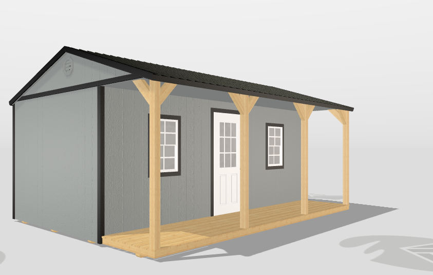 A 3d model of a small house with a porch