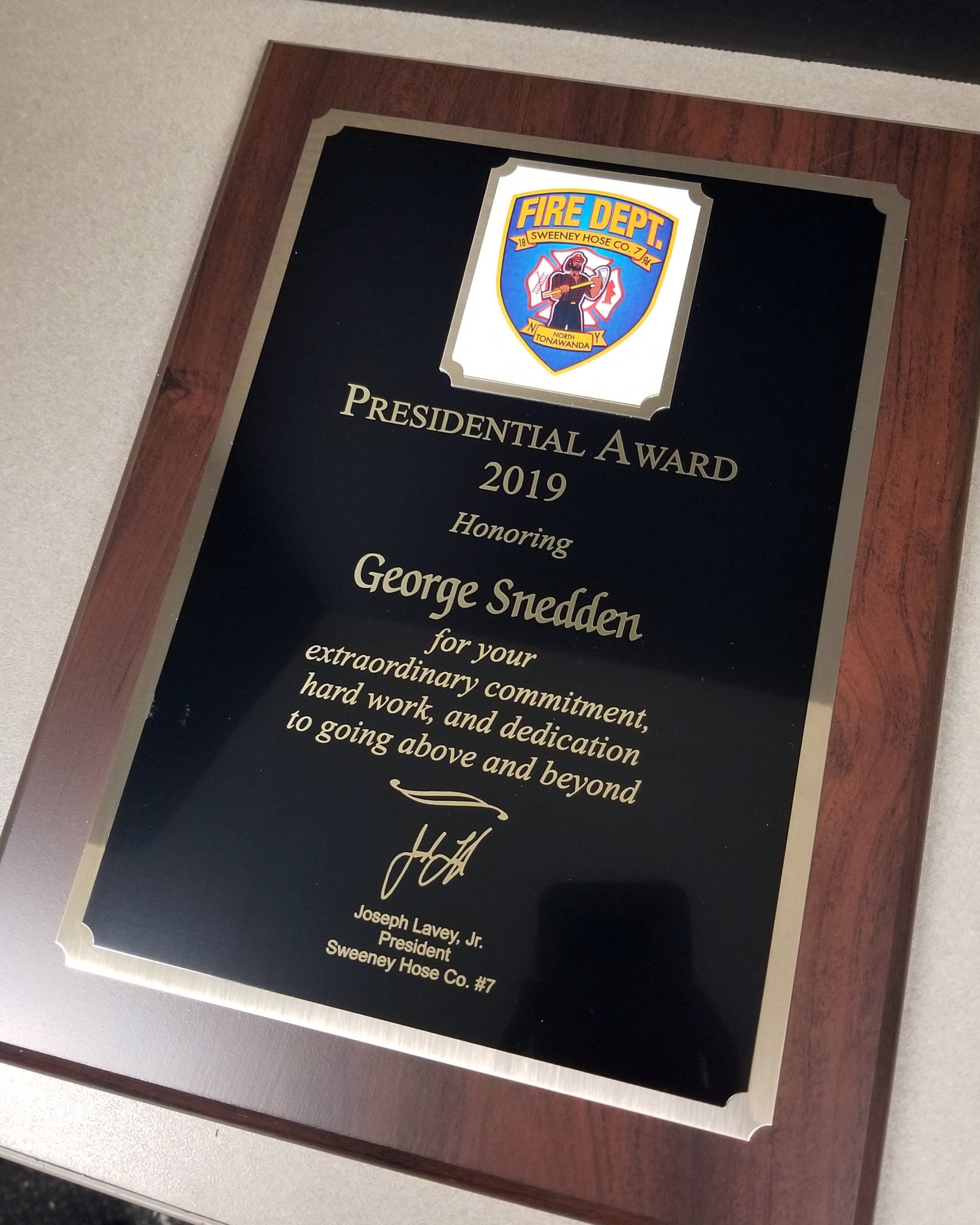 Sweeney Hose CO #7 Presidential Award