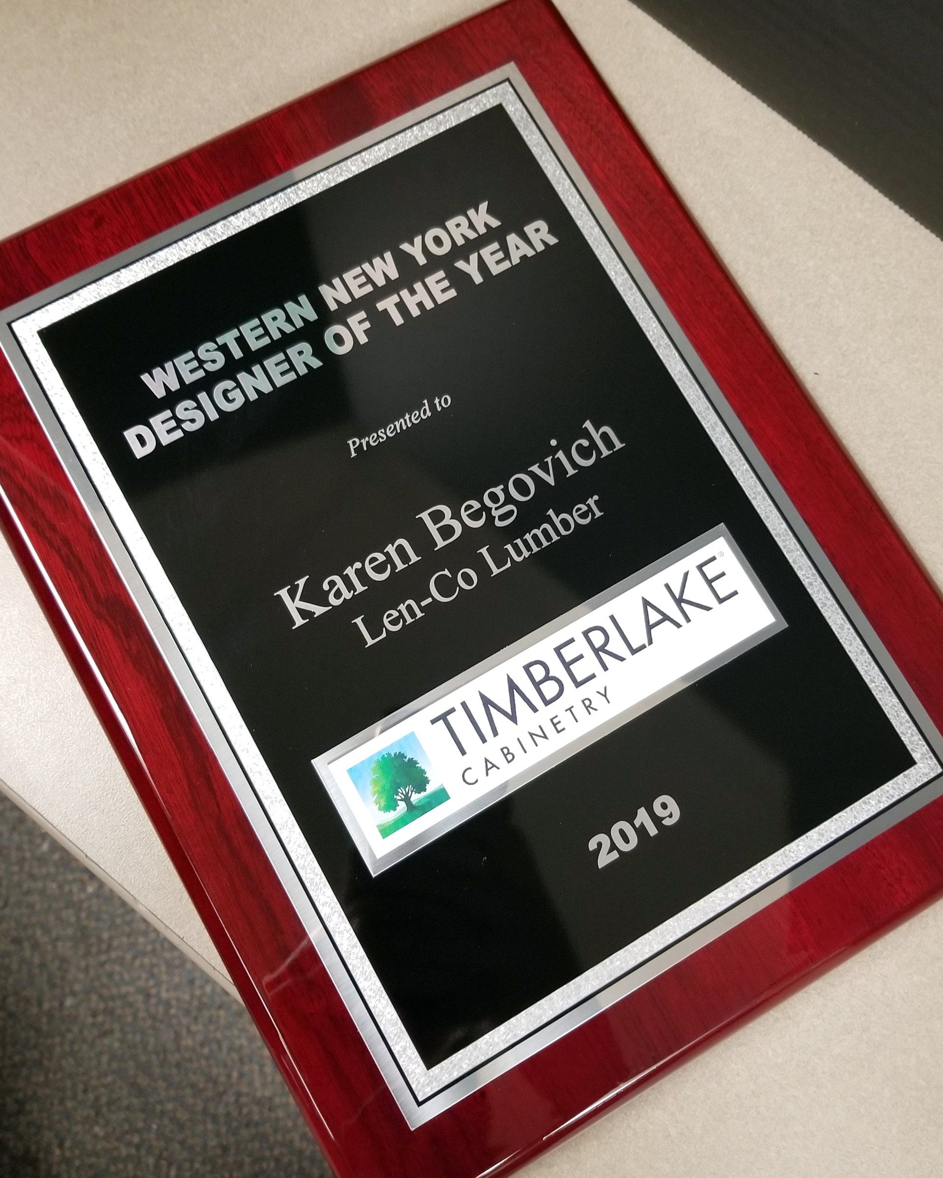 Len-Co Designer of the Year Plaque