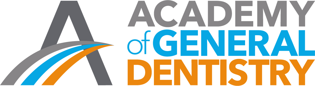 The logo for the academy of general dentistry is blue and orange.