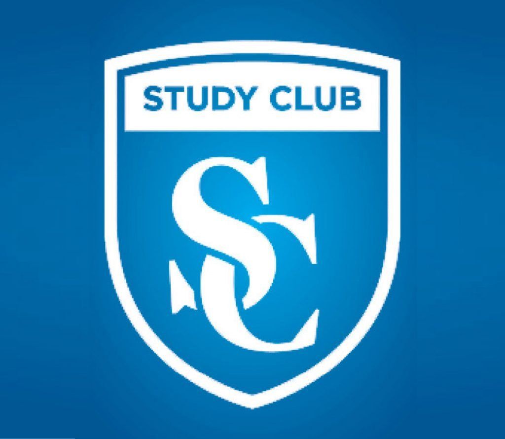 A blue and white logo for the study club